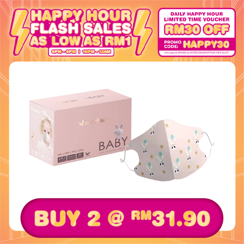 (HAPPY HOUR) MEDISON 3D 4PLY BABY MEDICAL FACE MASK 20'S - PINK RABBIT